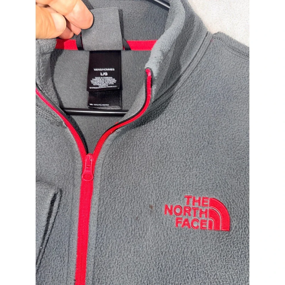The North Face Mens Large Gray Red Quarter Zip Fleece Pullover Jacket